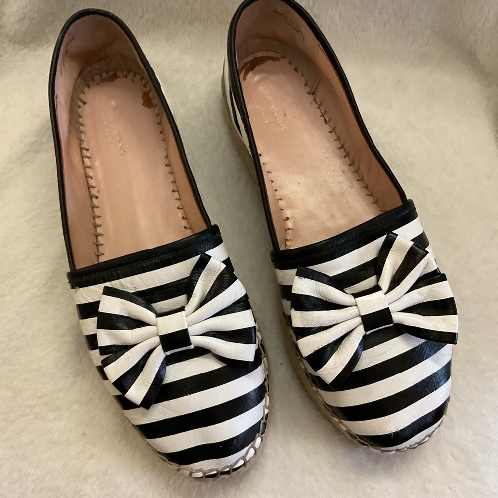 Kate Spade New York LINDS BOW ESPADRILLE Black and White Stripe Size 10.5